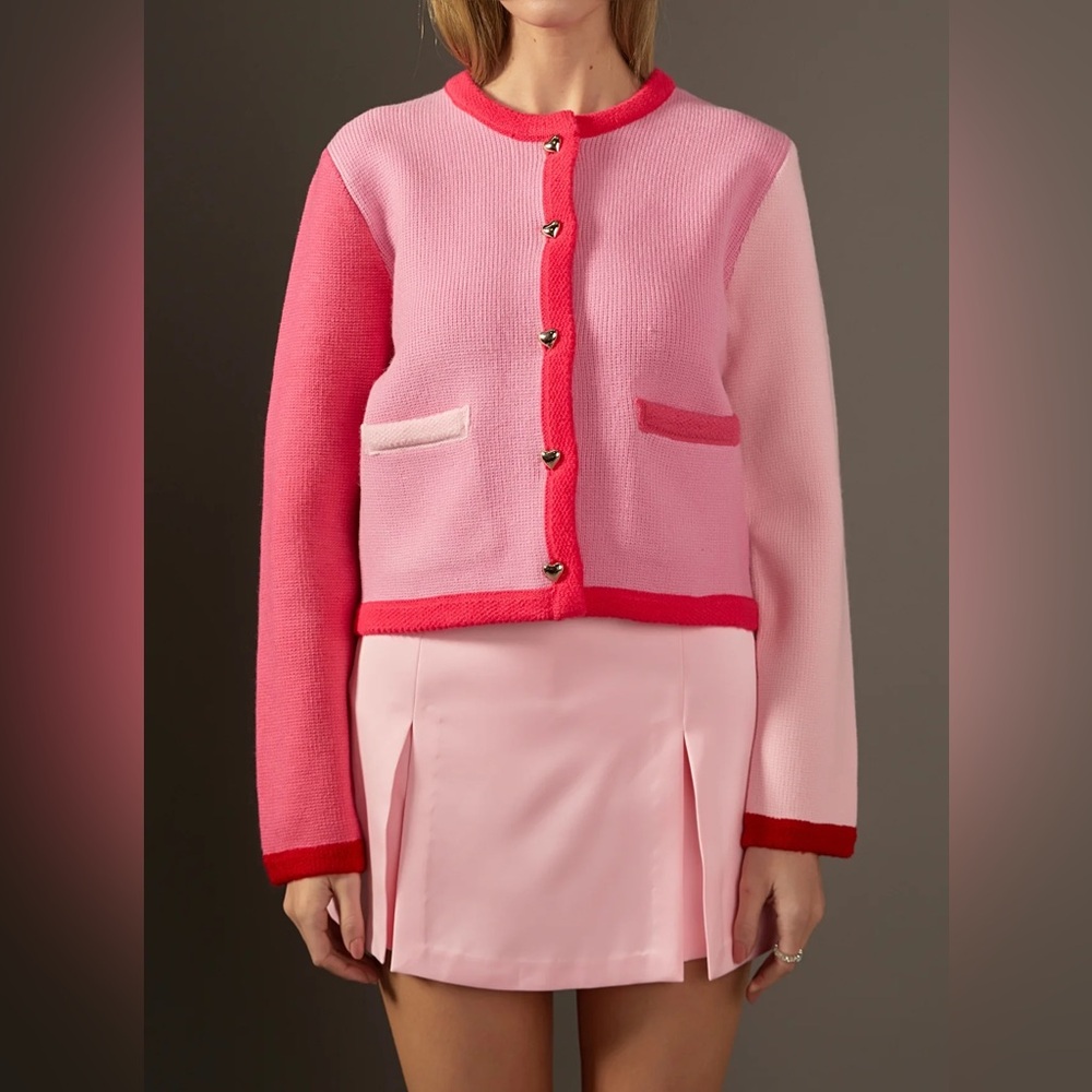 English Factory Pink Cardigan with Heart Buttons